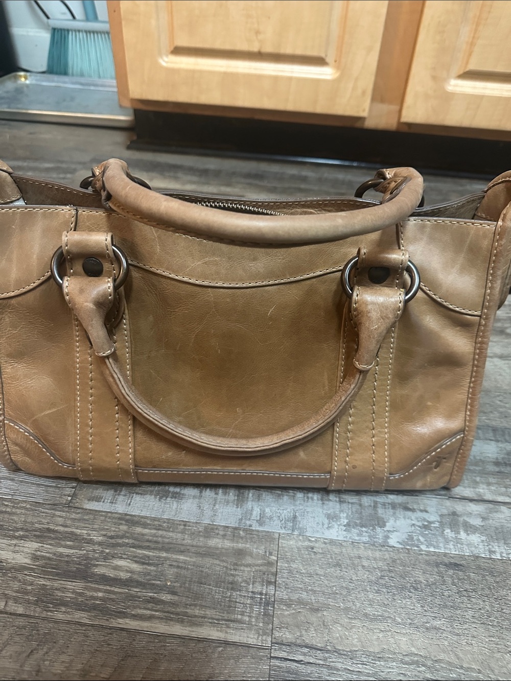 Frye Tan Leather Double-Handle Satchel
